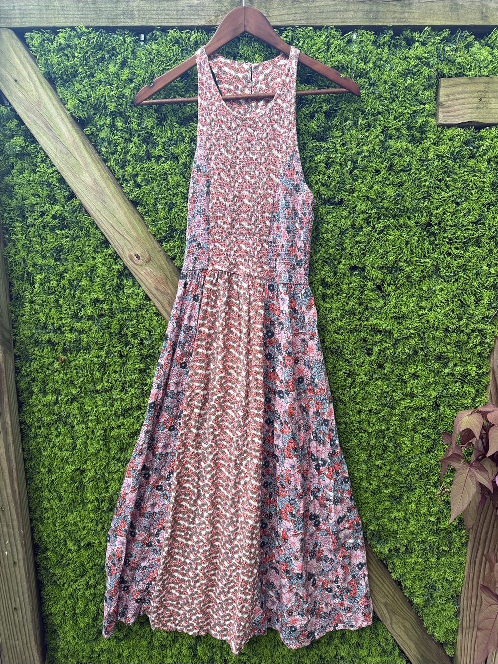 Japna Coral and Blue Floral Sleeveless Maxi Dress